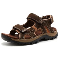 Cat Mens Giles Wide Fit Adjustable Leather Sports Walking Sandals - Brown