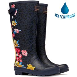 Joules Womens Welly Print Wellington Boots - Navy Floral Leopard