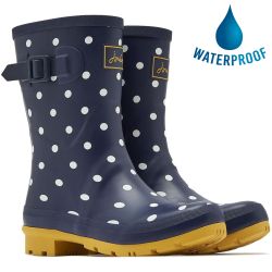 Joules Womens Molly Welly Short Wellington Boots - French Navy Spots