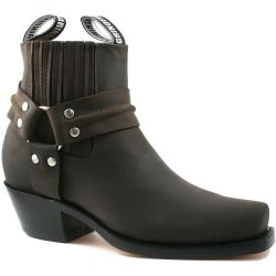 Ladies Leather Grinders Harness Hi Brown Cowboy Western Slip On Pointed Boots 