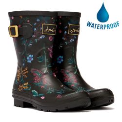 Joules Womens Molly Welly Short Wellington Boots - Black Botanical