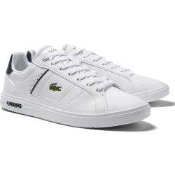 Lacoste Mens Europa Pro 123 1 Leather Trainers - White Navy