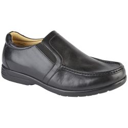 Roamers Mens Extra Wide Leather Slip On Shoes - Black