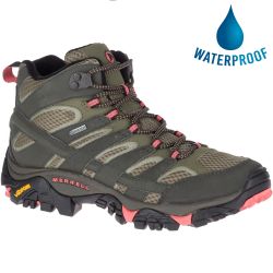 Merrell Women's Moab 2 Mid GTX Waterproof Walking Boots - Beluga Olive