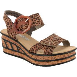 Rieker Women's Adjustable Wedge Sandals - Brown Leopard Print