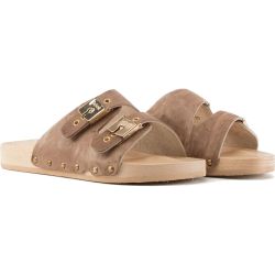Scholl Womens Pescura 2 Strap Wooden Slide Sandal - Taupe