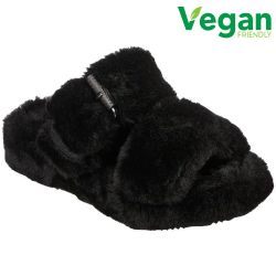 Skechers Women's Cozy Wedge Vegan Faux Fur Slide Slippers - Black Black