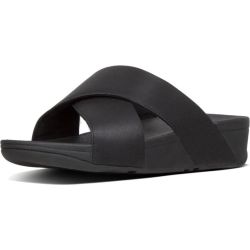 Fitflop Womens Lulu Shimmerlux Cross Slide Sandals - Black