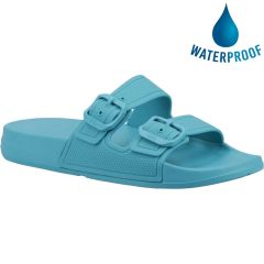 FitFlop Womens Iqushion Buckle Slides Sandals - Tahiti Blue