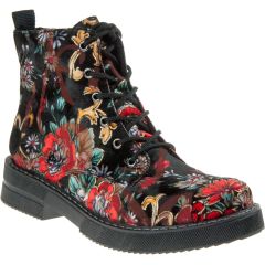Rieker Womens Floral Multi Lace Up Boots - Black Red