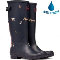 Joules Womens Welly Print Wellington Boots - Navy Dogs