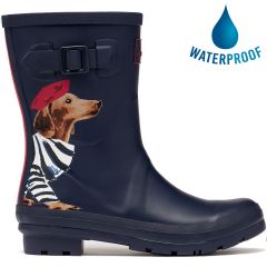 Joules Womens Molly Welly Short Wellington Boots - Navy Sausage Dogs