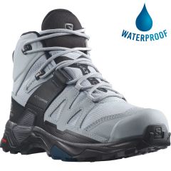 Salomon Womens X Ultra 4 Mid GTX WIDE Waterproof Walking Boots - Quarry Black Legion Blue