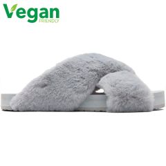 Toms Womens Susie Vegan Slippers - Mid Grey Faux Fur
