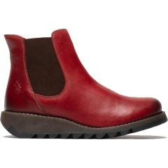 Fly London Salv Women's Leather Wedge Chelsea Ankle Boots - Red