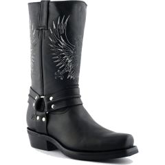 Grinders Unisex Bald Eagle Hi Harness Western Cowboy Boot - Black