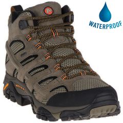 Merrell Mens Moab 2 Mid GTX Leather Waterproof Walking Boots - Pecan