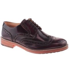 Roamers Mens Leather Brogue Wing Capped Gibson Shoes - Oxblood
