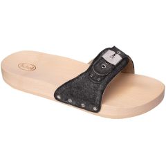 Scholl Women's Pescura Flat Wooden Slide Sandal - Black