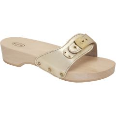 Scholl Womens Pescura Heel Wooden Slide Sandal - Platinum