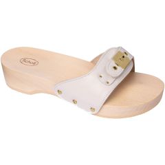 Scholl Womens Pescura Heel Wooden Slide Sandal - White