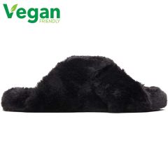 Toms Womens Susie Vegan Slippers - Black Faux Fur