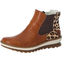 Rieker Women's Zip Up Wedge Chelsea Ankle Boots - Cayenne Natur Brown