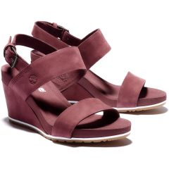 Timberland Womens Capri Sunset Leather Wedge Sandals - Burgandy Nubuck