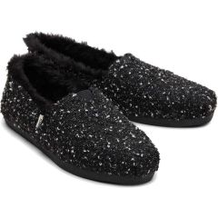 Toms Womens Classic Alpargata Fur Lined Shoes - Black White Boucle