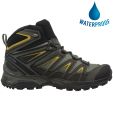 Salomon Mens X Ultra 3 Mid Gtx Waterproof Walking Hiking Boots - Castor Grey Black Green Sulpher
