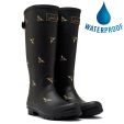 Joules Womens Welly Print Tall Wellies Wellington Boots - Black Metallic Bees