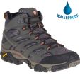 Merrell Mens Moab 2 Mid GTX Waterproof Walking Hiking Boots - Beluga Grey