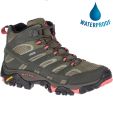 Merrell Womens Moab 2 Mid GTX Waterproof Walking Boots - Beluga Olive
