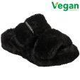 Skechers Womens Cozy Wedge Vegan Faux Fur Slide Slippers - Black Black