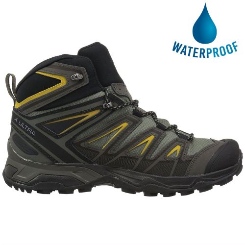 Betjene hundehvalp Anvendelse Salomon Mens X Ultra 3 Mid GTX Wide Fit Walking Hiking Boots - Castor Grey  Black Green