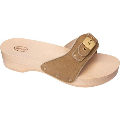 Scholl Womens Pescura Heel Wooden Slide Sandal - Brown