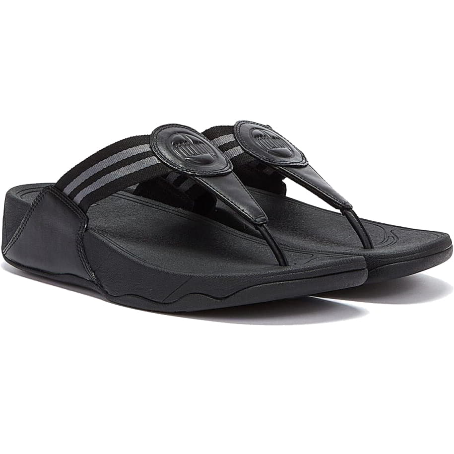 FitFlop Womens Walkstar Wide Fit Toe Post Sandals - All Black 2951